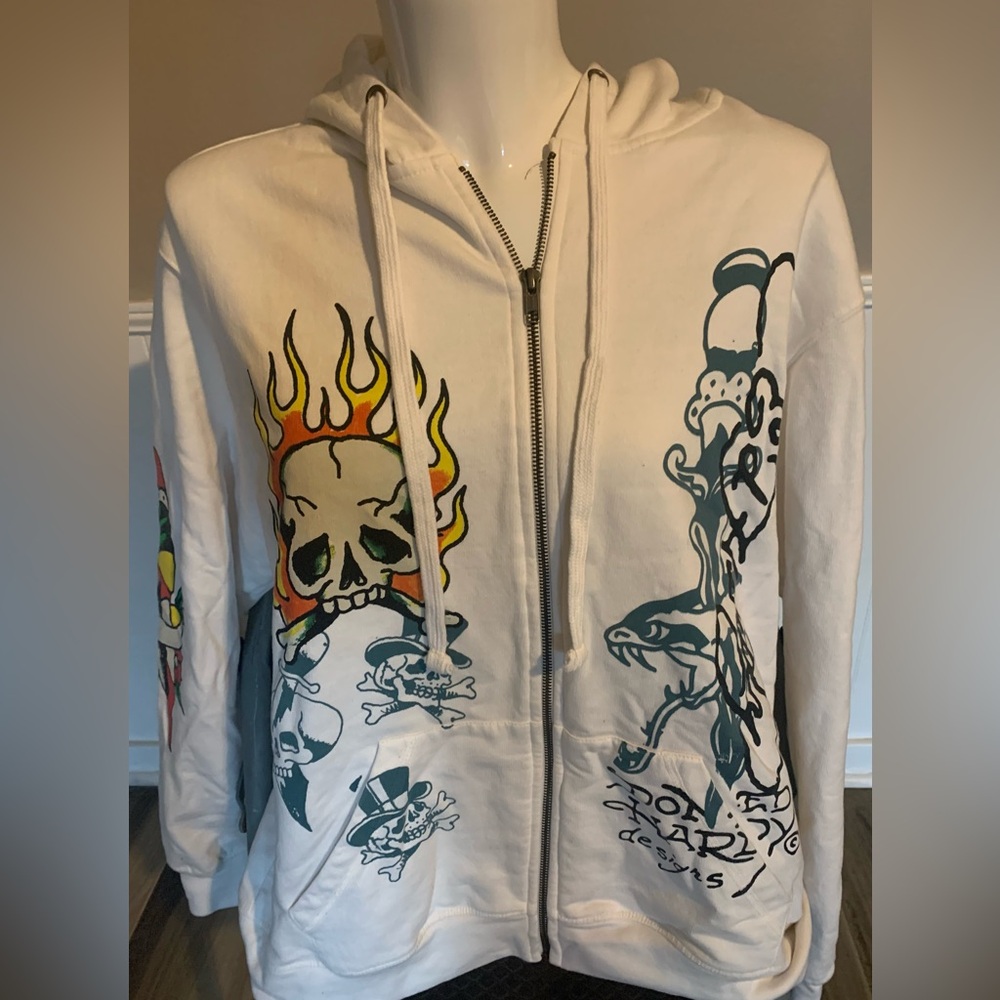 Don Ed Hardy flame white zipper hoodie. Clean. Bright colors. Large.